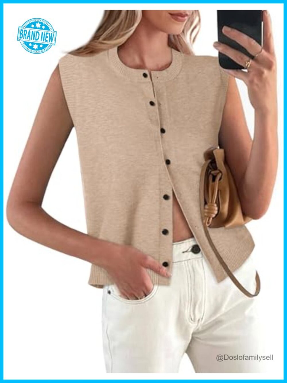 Womens Sweater Vest Sleeveless Button Up Crew Neck Lightweight Knit Tank Top